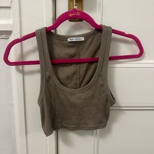 Zara Tan Sleeveless Fitted Crop Tank Top